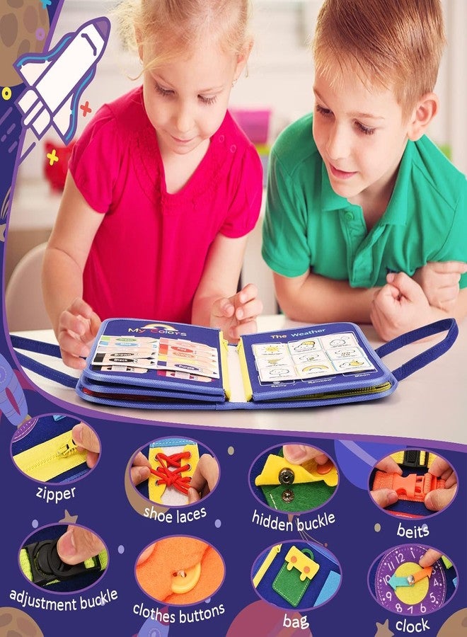 KolorFish Busy Board for Toddlers,Montessori Toys for Boys Girls 1 2 3 4 5 6 7 Year Old,Early Educational Activity Baby Sensory Toy,Autism Busy Book Travel Toys for Kids (Space Dark Blue) - Image 4